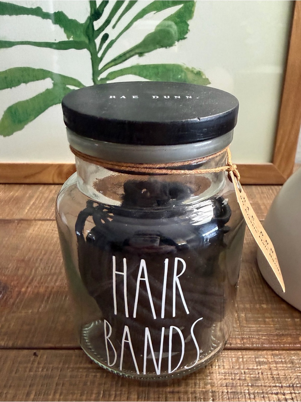 Rae Dunn Black Glass Hair Bands Jar with Black Lid